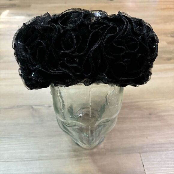 Schiaparelli Accessories - Vintage Schiaparelli Paris Ruffled Tulle Ribbon Dress Hat Black Kentucky Derby